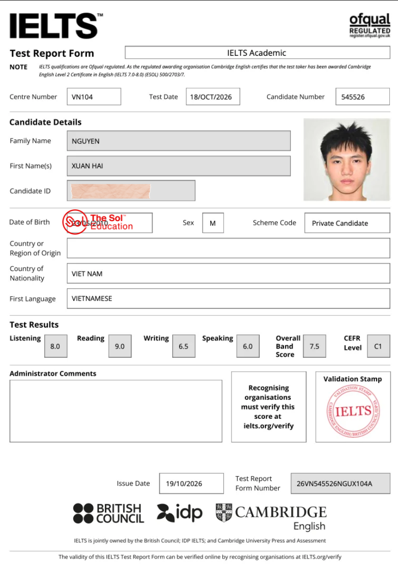 Nguyễn Xuân Hải 7.5 IELTS