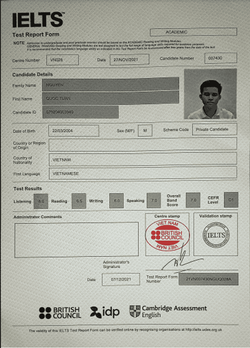 Nguyễn Quốc Tuấn - 7.0 IELTS