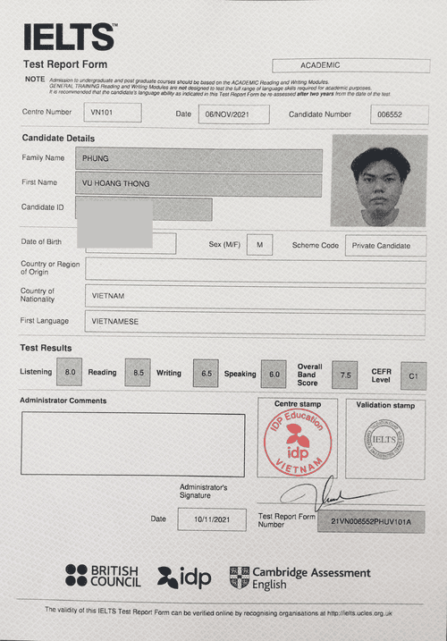 Phùng Vũ Hoàng Thông - 7.5 IELTS