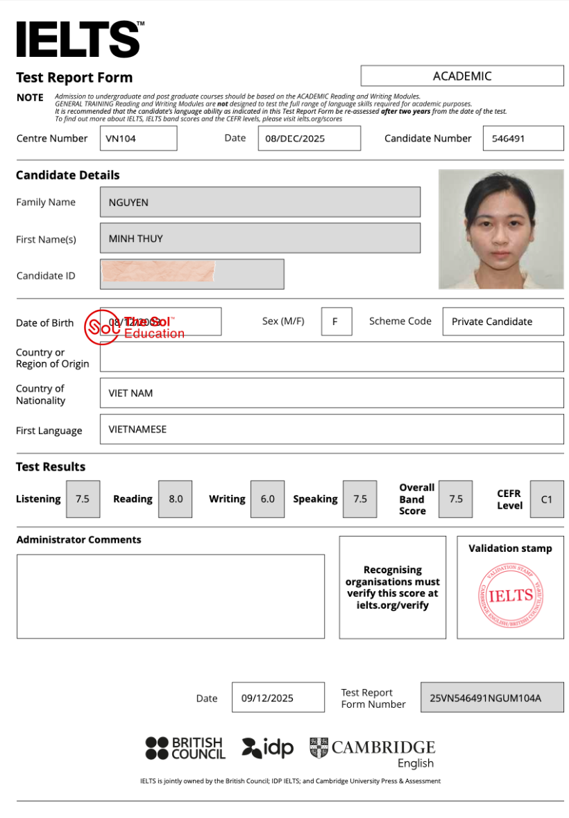 Nguyễn Minh Thuý 7.5 IELTS
