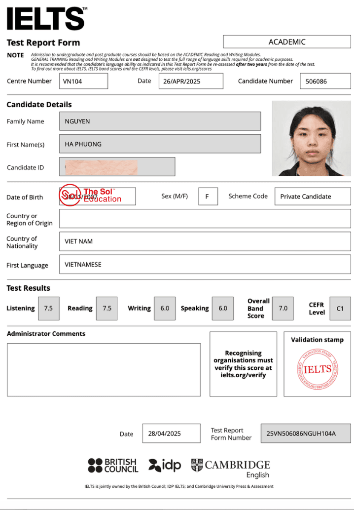 Nguyễn Hà Phương 7.0 IELTS