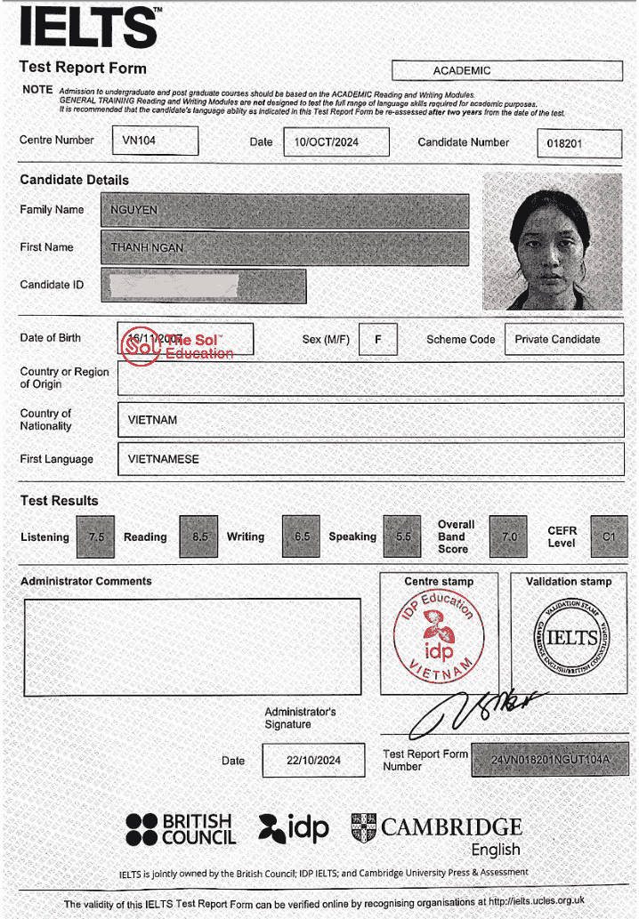 Nguyễn Thanh Ngân 7.0 IELTS