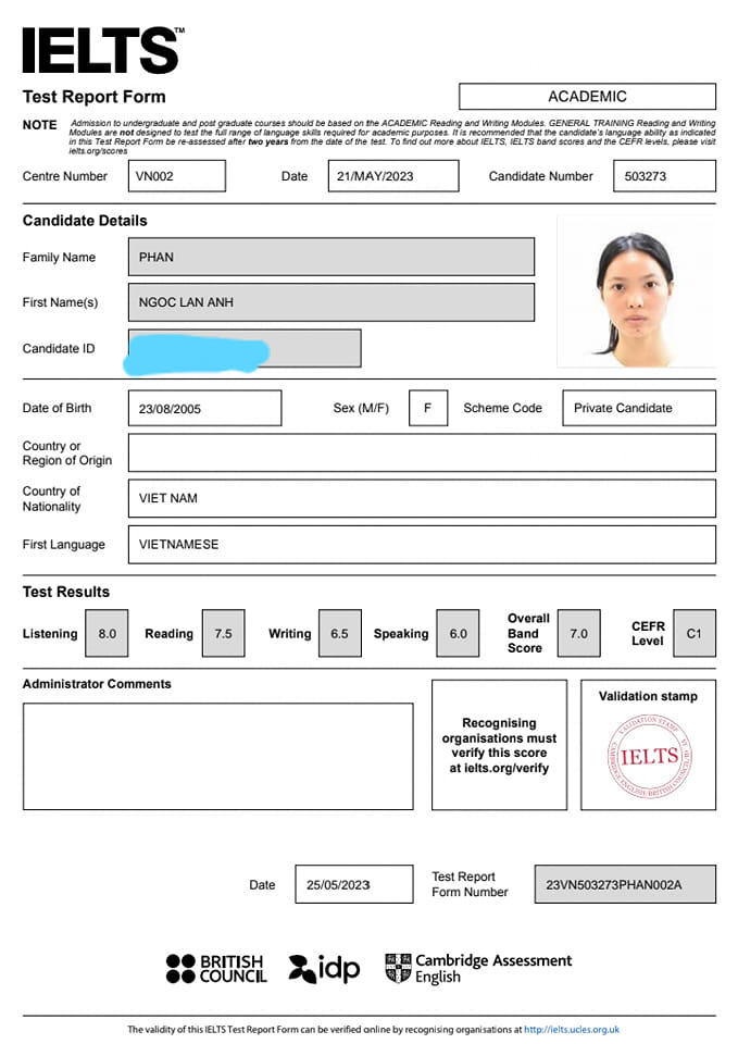 Phan Ngọc Lan Anh - 7.0 IELTS