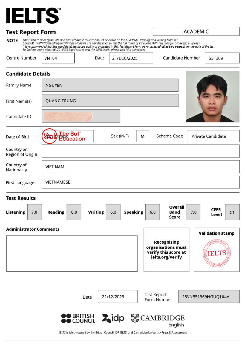 Nguyễn Quang Trung 7.0 IELTS