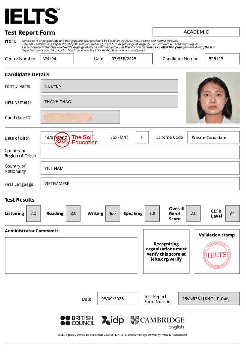 Nguyễn Thanh Thảo 7.0 IELTS