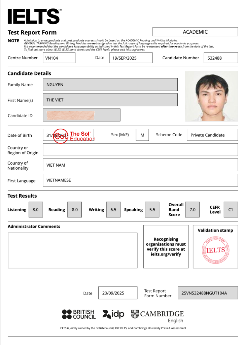 Tạ Thế Việt 7.0 IELTS