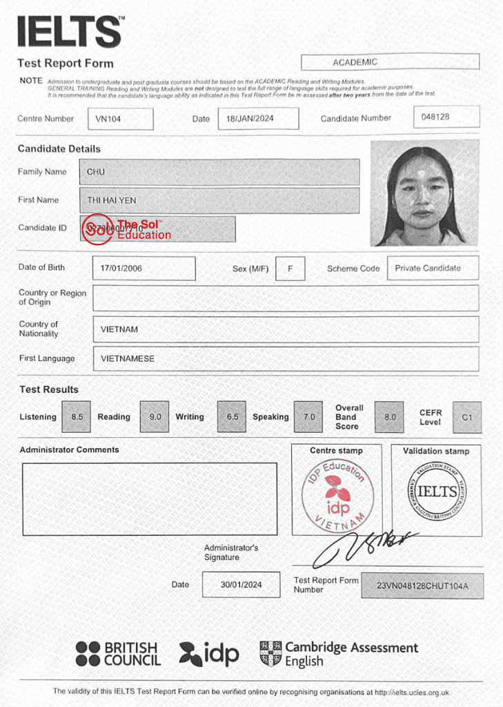 Chu Thị Hải Yến - 8.0 IELTS